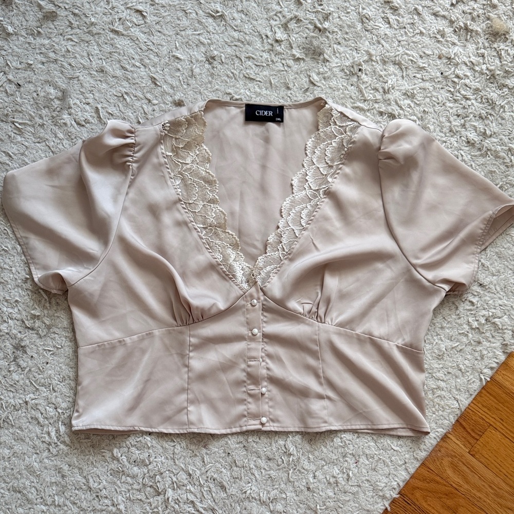 Cider Beige Lace Accent Blouse